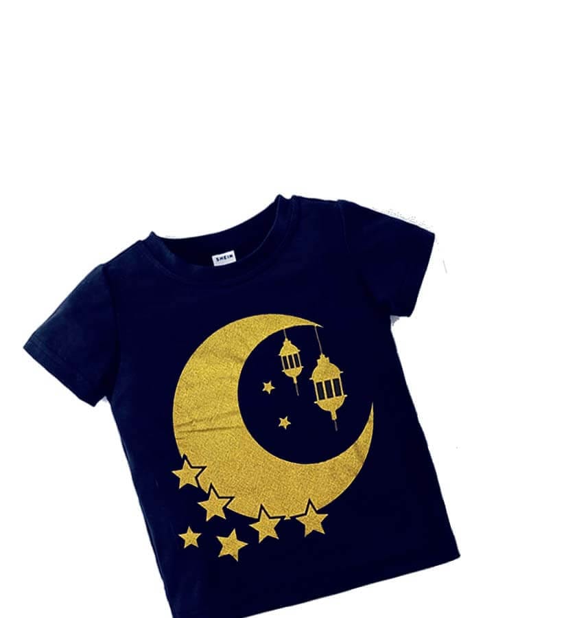 Mettalic Golden Moon Tee Shirt - Navy Blue 1