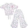 Multi Butterflies Cotton Short Top with Bell Bottom Trouser - White