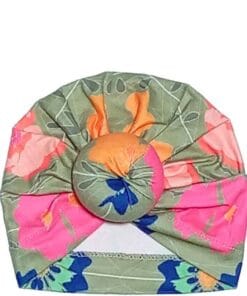 Multi Colours Flowers Cotton Turban Cap - Pista Green