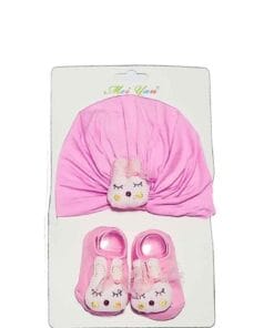 New Born Bunny Turbon Cap & Socks - Pink