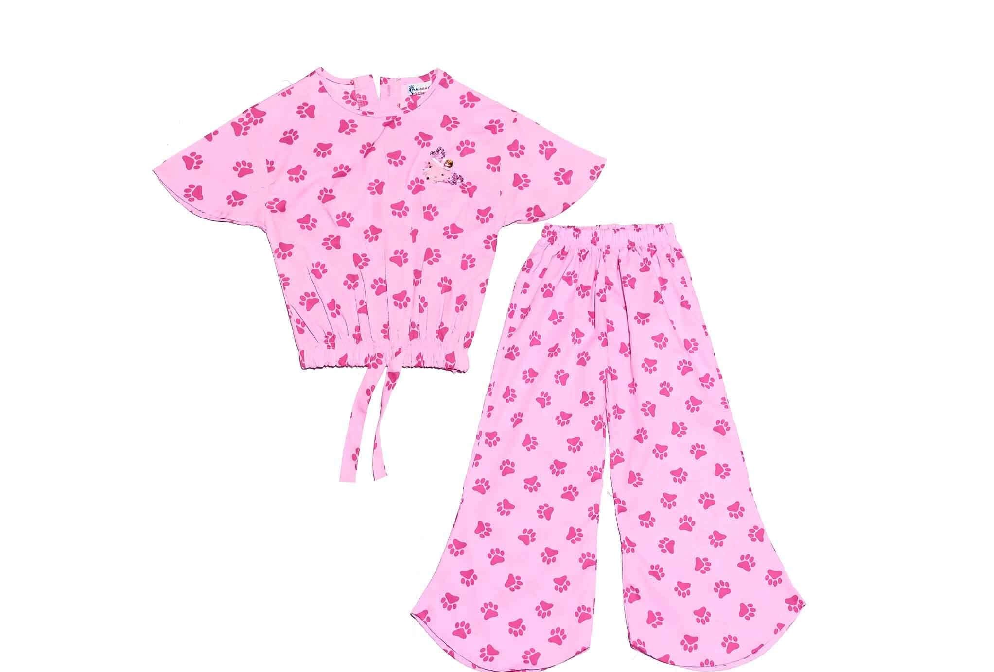 Paw Print Fish Cut Cotton Top & Trouser - BAby Pink