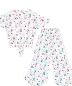 Pink green Florals Fish Cut Cotton Top & Trouser - White