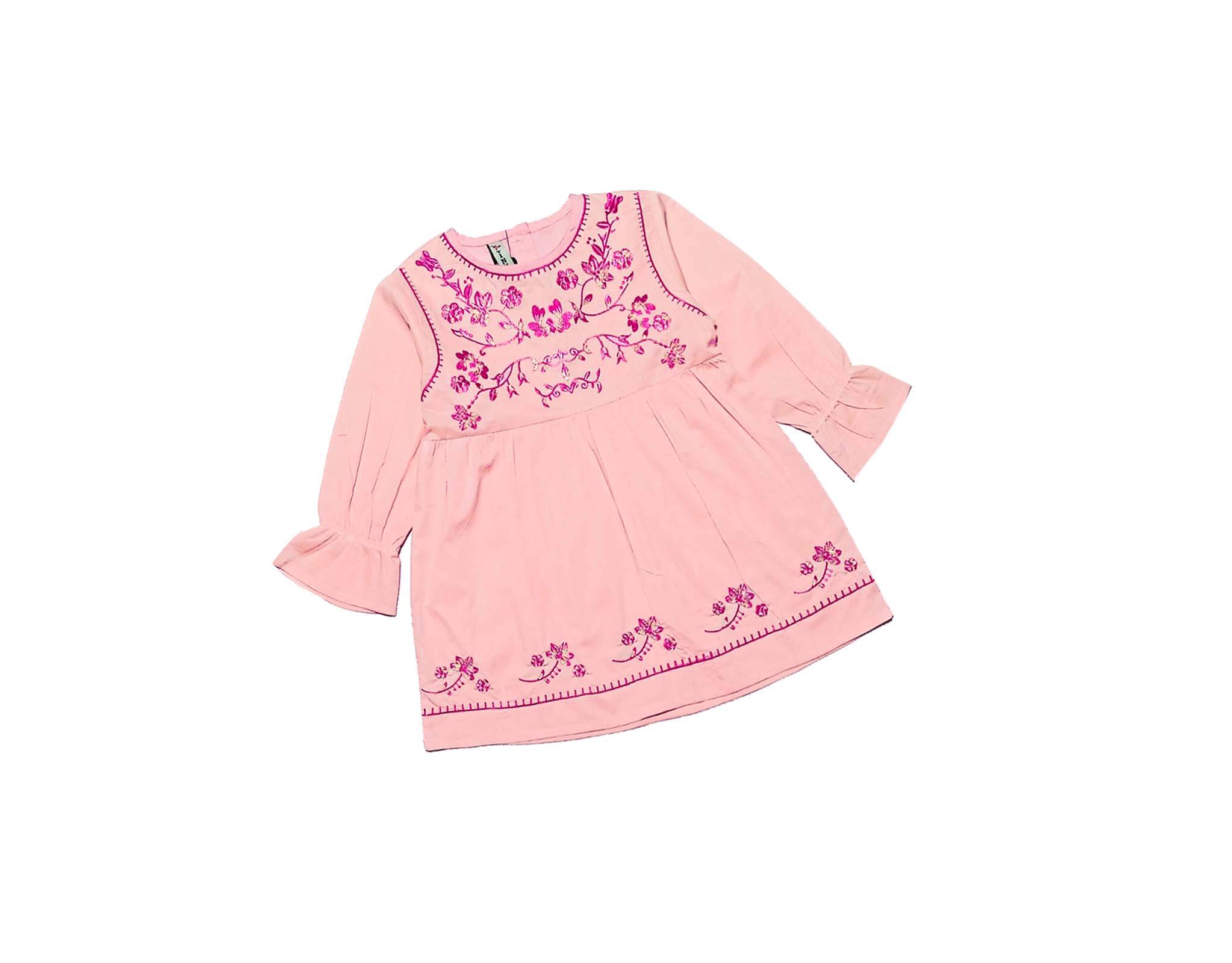 Preety Pink Florals Short Cotton Frock - Peach 1