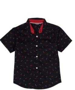 Red Sunglasses Cotton Half Sleeve Casual Shirt - Black