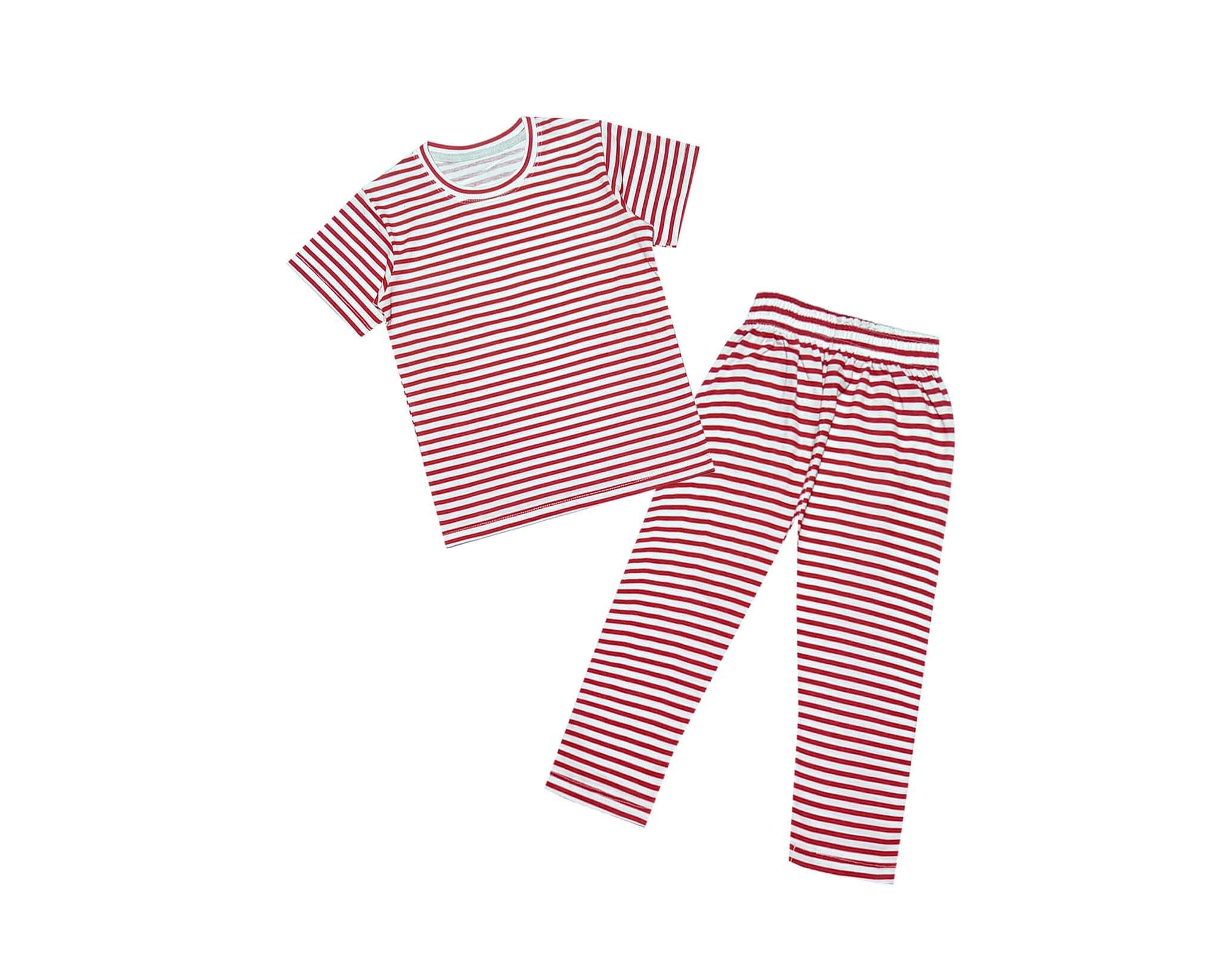 Red & White Stripes Tee & Trouser - Red & White 1