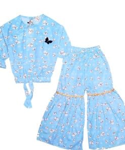 Snoopy Cotton Short Top with Gharrara - Sky Blue