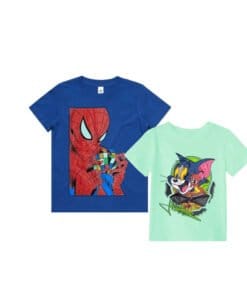 Tom & Jerry Friends Tee Shirt – Sea Green & Spiderman Plying Puzzle Tee Shirt - Sapphire Blue