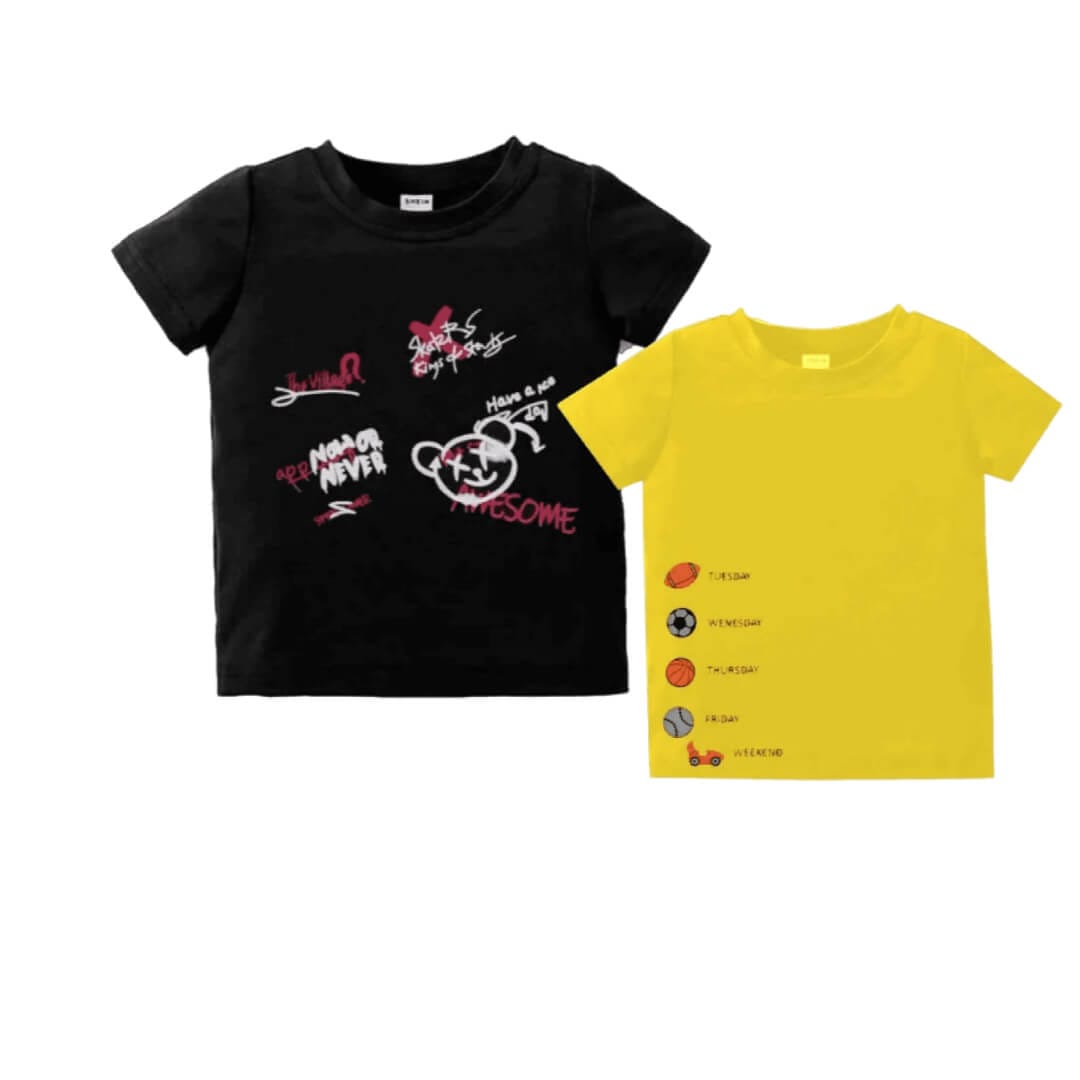Week Days Tee Shirt – Sunshine Yellow & Now or Never Tee Shirt – Black