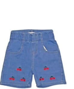 Cherries Baby Girls Casual & Stylish Denim Shorts - Light Blue