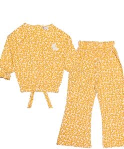 Deer Print Cotton Short Top with Bell Bottom – Mustard