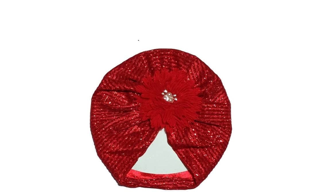 Flower Moon Light Turban Cap For Babies - Red