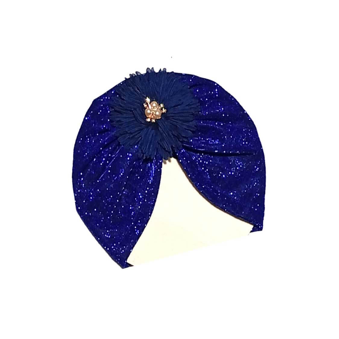 Flower Moon Light Turban Cap For Babies - Royal Blue 1