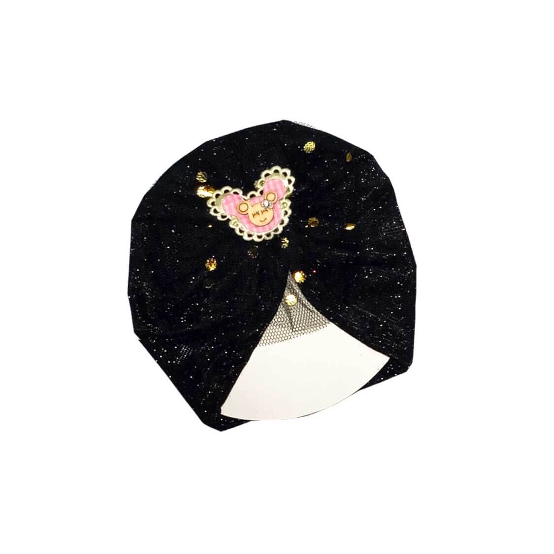 Minnie Net Flowers Moon Light Turban Cap For Babies - Black 1
