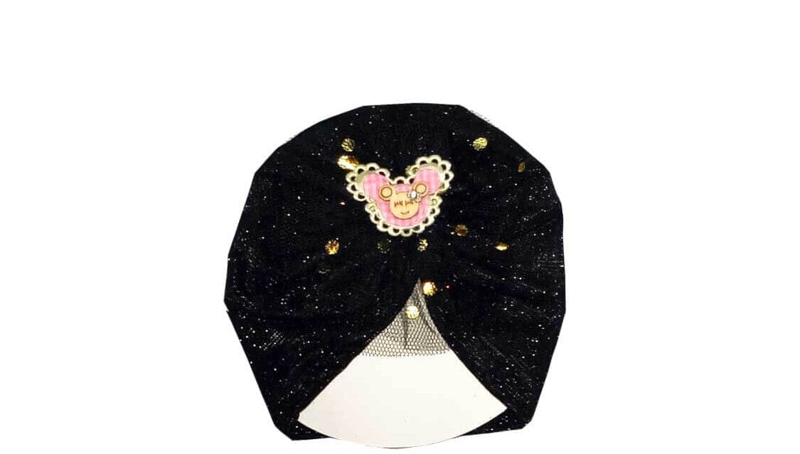 Minnie Net Flowers Moon Light Turban Cap For Babies - Black