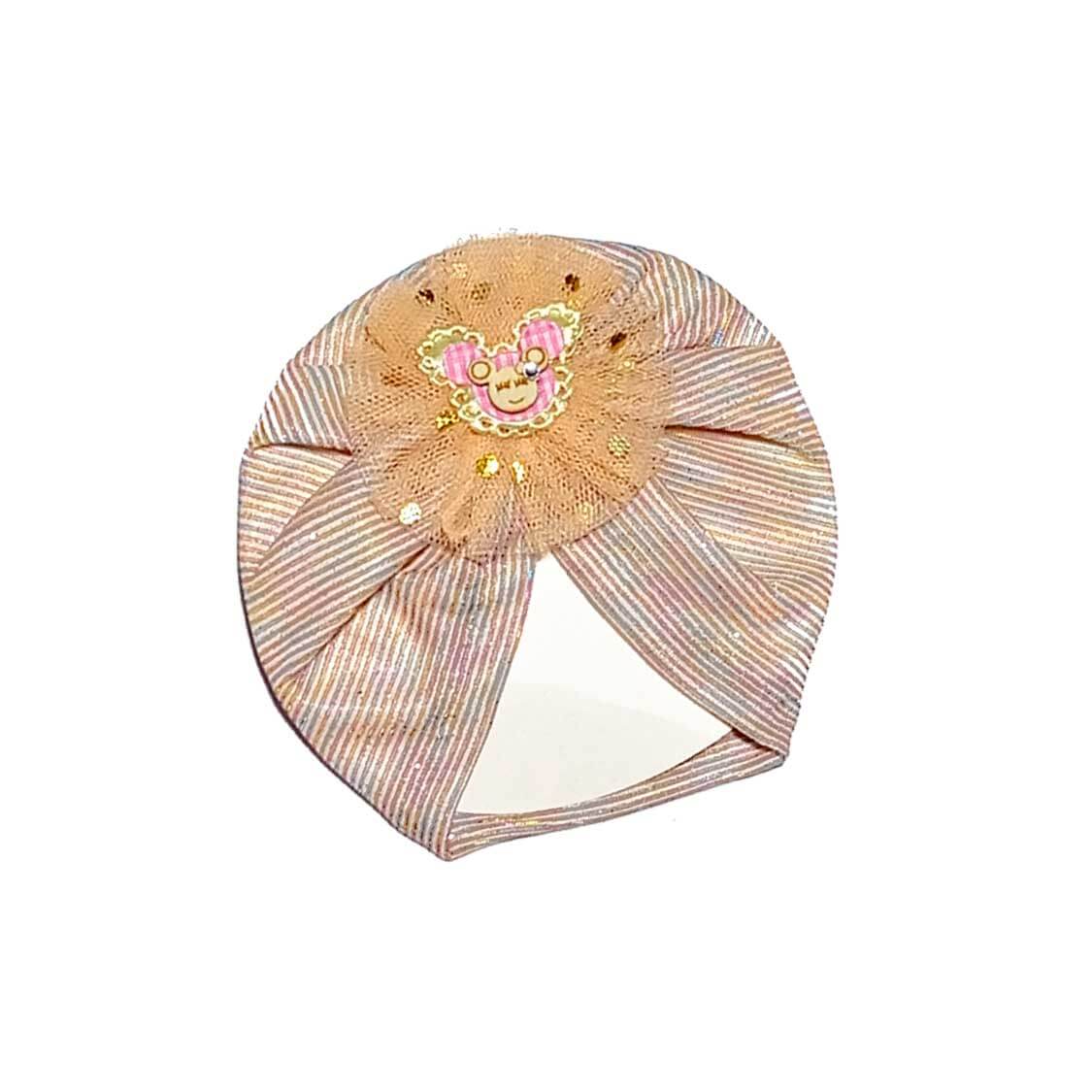 Minnie Net Flowers Moon Light Turban Cap For Babies - Peach 1