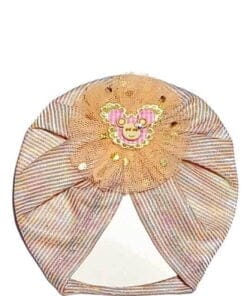 Minnie Net Flowers Moon Light Turban Cap For Babies - Peach