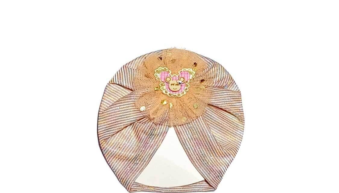 Minnie Net Flowers Moon Light Turban Cap For Babies - Peach