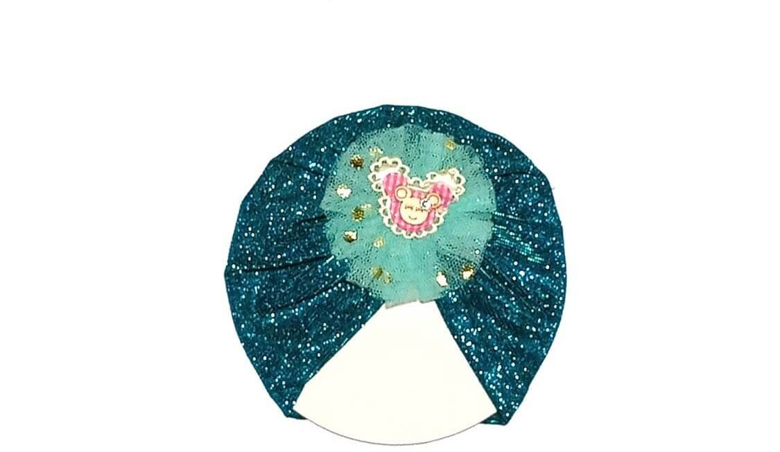 Minnie Net Flowers Moon Light Turban Cap For Babies - Sea Green