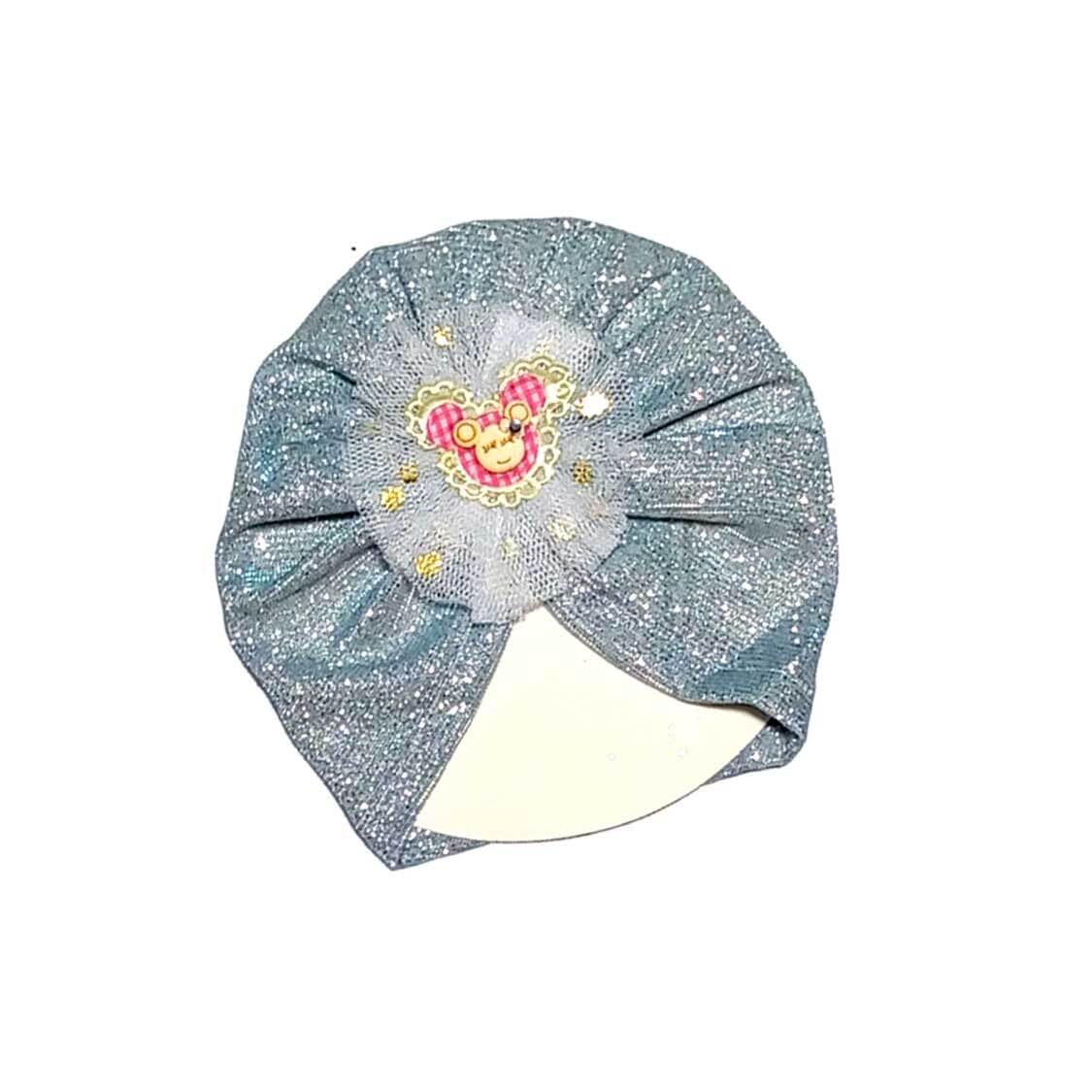 Minnie Net Flowers Moon Light Turban Cap For Babies - Silver 1