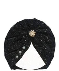 Pearls Brouch Moon Light Turban Cap For Babies - Black