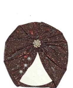 Pearls Brouch Moon Light Turban Cap For Babies - Brown