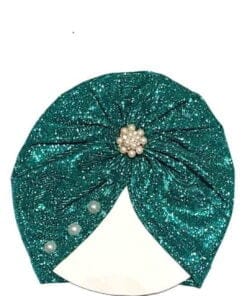 Pearls Brouch Moon Light Turban Cap For Babies - Mint Green