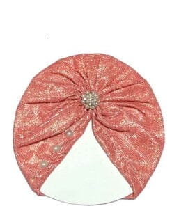 Pearls Brouch Moon Light Turban Cap For Babies - Peach