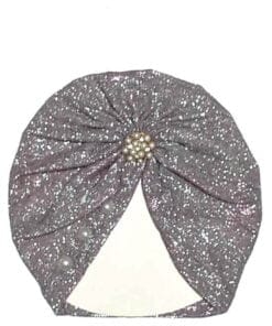 Pearls Brouch Moon Light Turban Cap For Babies -Silver Grey