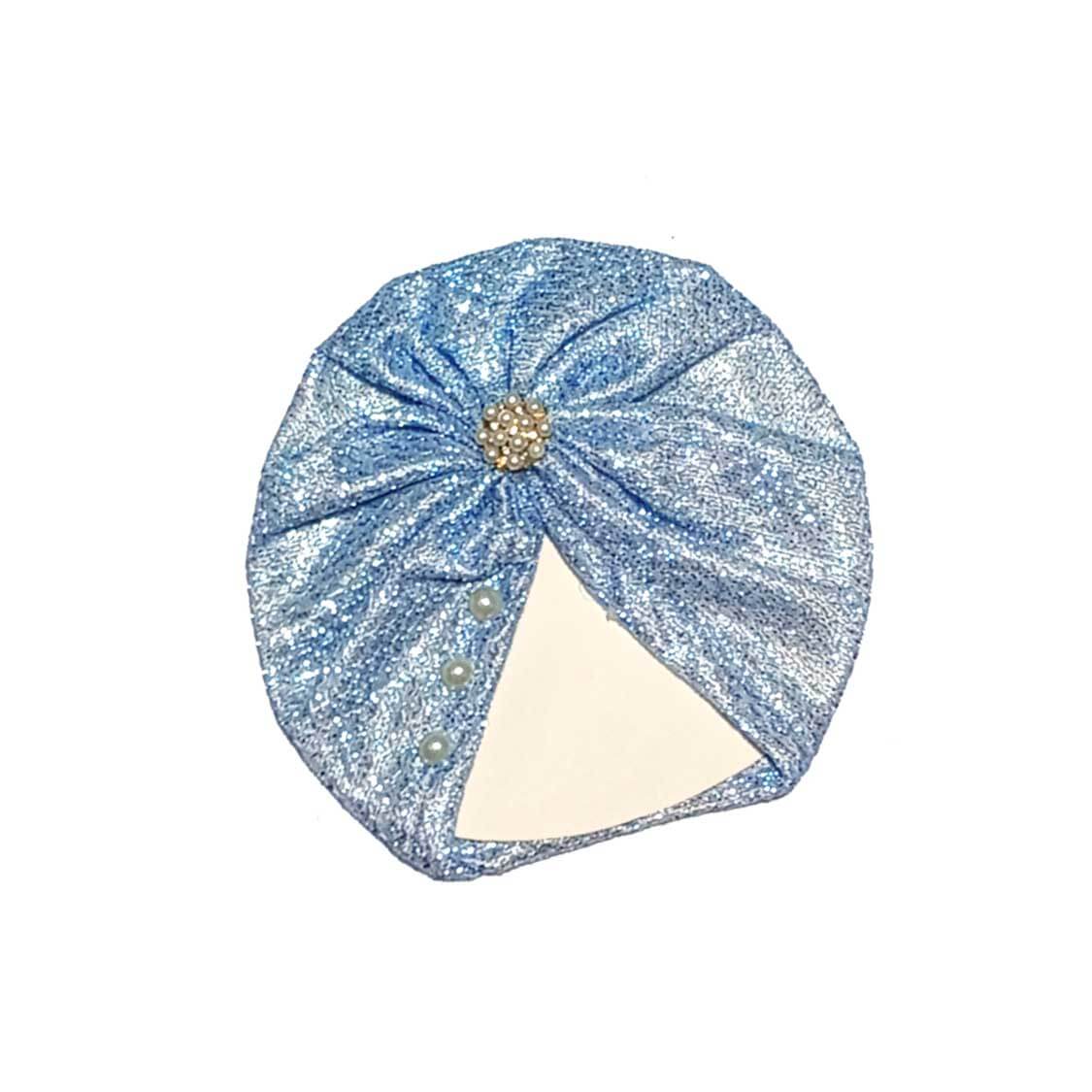 Pearls Brouch Moon Light Turban Cap For Babies - Sky Blue 1