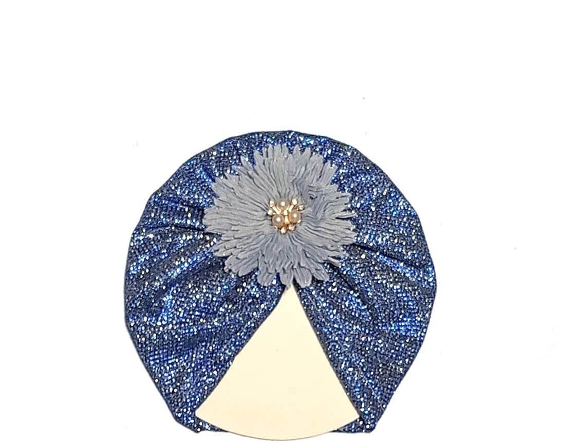 Flower Moon Light Turban Cap For Babies - Blue