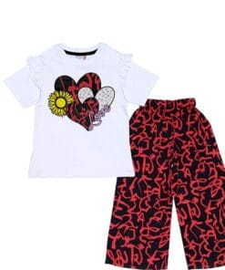 Love Hearts & Sunflower Cotton T Shirt with Arabic Lawn Plazzo - White & Black