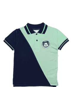 Mickey Mouse Face Badge Penal Polo Shirt - Navy & Sea Green