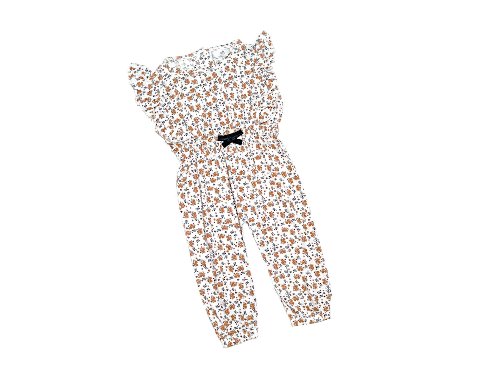 Mini Floral Print Cotton Jumpsuit - White 1