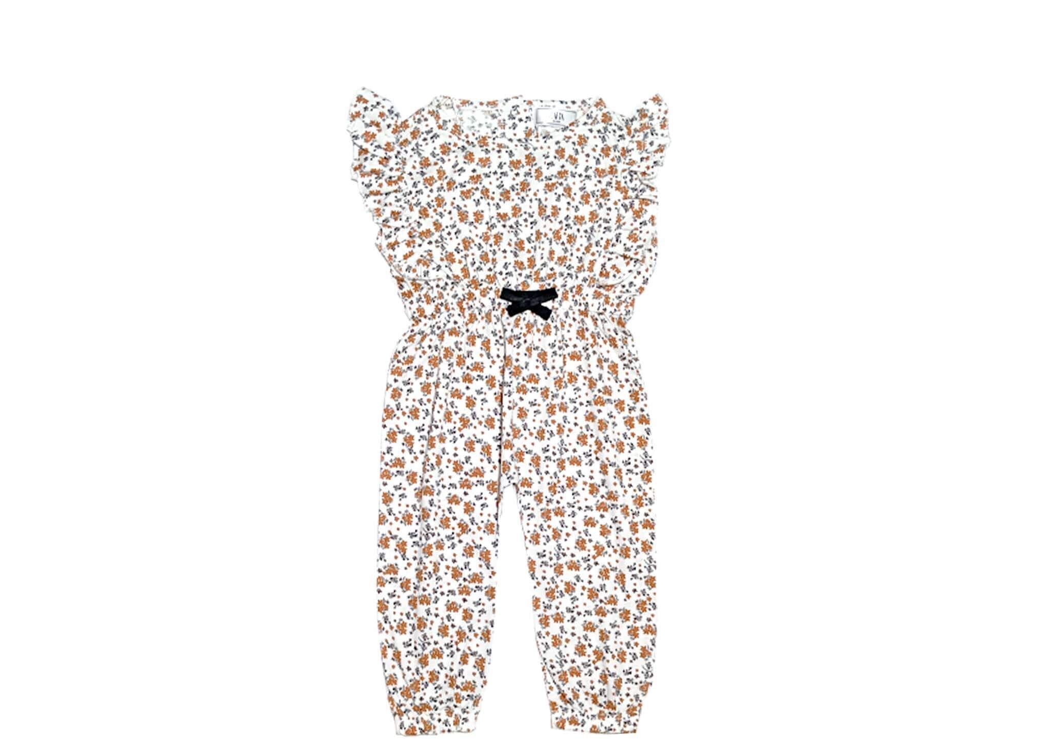 Mini Floral Print Cotton Jumpsuit - White