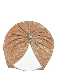 Pearls Brouch Moon Light Turban Cap For Babies - Peach