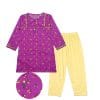 Lillys Florals With Lace Work Kurti & Trouser - Magenta & Lime Yellow