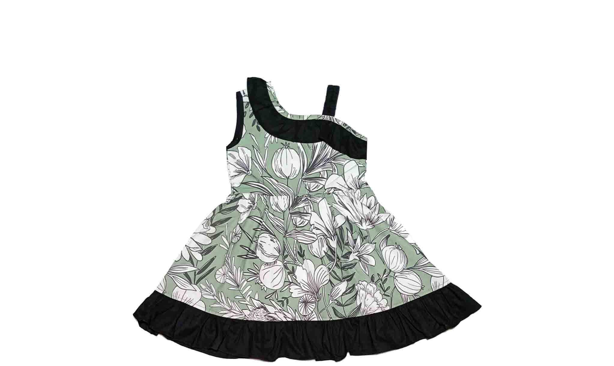 Off Shoulder Ruffel Strap Cotton Frock - Pistachio