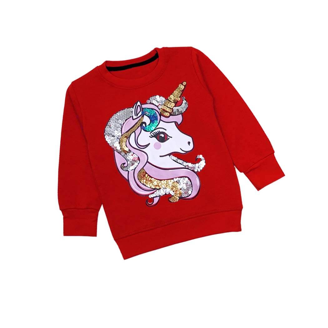 Model Sequin Unicorn Fleece Sweatshirt - Red