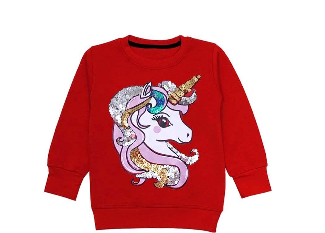 Model Sequin Unicorn Fleece Sweatshirt - Red