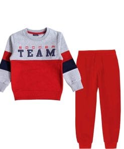 Soccer Team Stylish Penal Fleece Tracksuits - Gray & Red