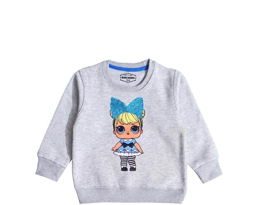 Baby Doll Seqiun Bow Fleece Sweatshirt - Grey