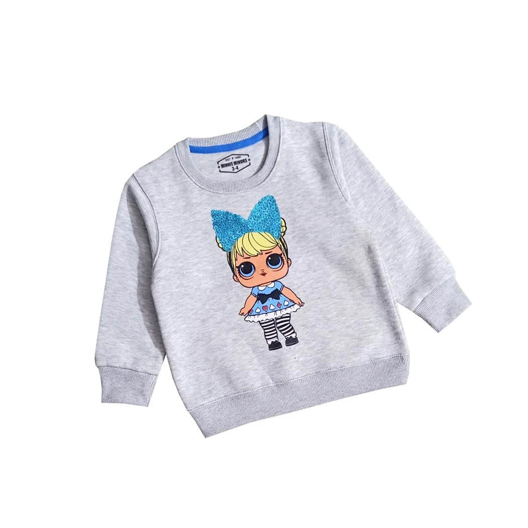 Baby Doll Seqiun Bow Fleece Sweatshirt - Grey 1