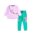 Colorful Parrot Full Sleeves Tee & Trouser - Baby Pink & Sea Green