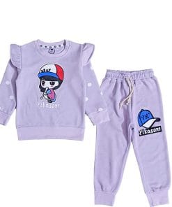 Cute Girl Frill Fleece Tracksuits - Soft Purple