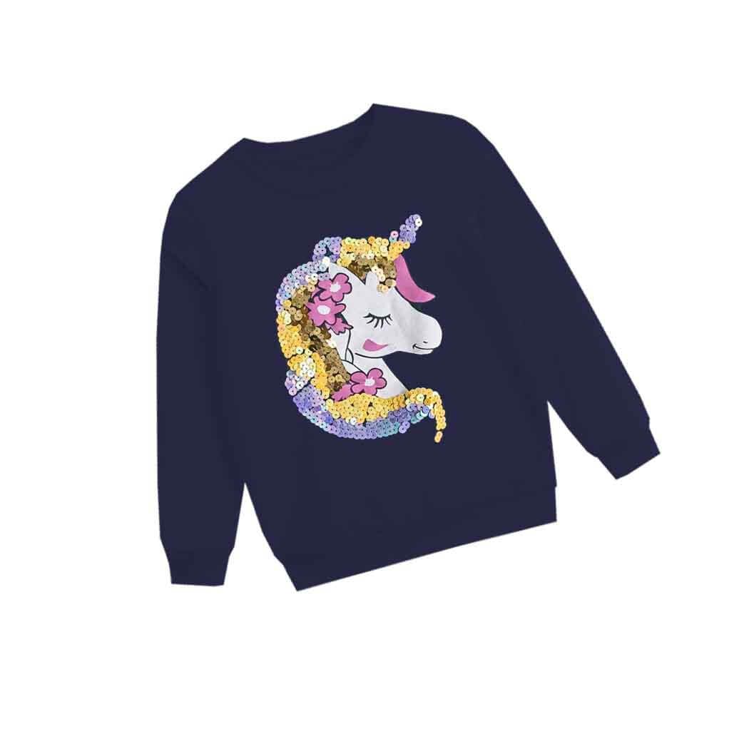 Fancy Sequin Hairs Unicorn Fleece Sweatshirt - Navy Blue 1