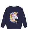 Fancy Sequin Hairs Unicorn Fleece Sweatshirt - Navy Blue