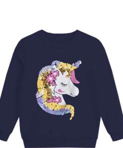 Fancy Sequin Hairs Unicorn Fleece Sweatshirt - Navy Blue