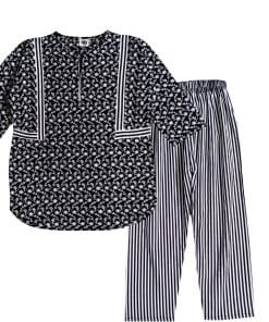 Girls Baggy Cotton Embroidered Kurta & Trouser - Black