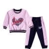 Love Hearts Stylish Fleece Tracksuits - Baby Pink & Black