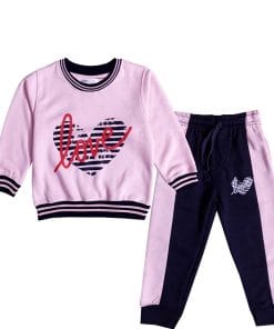 Love Hearts Stylish Fleece Tracksuits - Baby Pink & Black